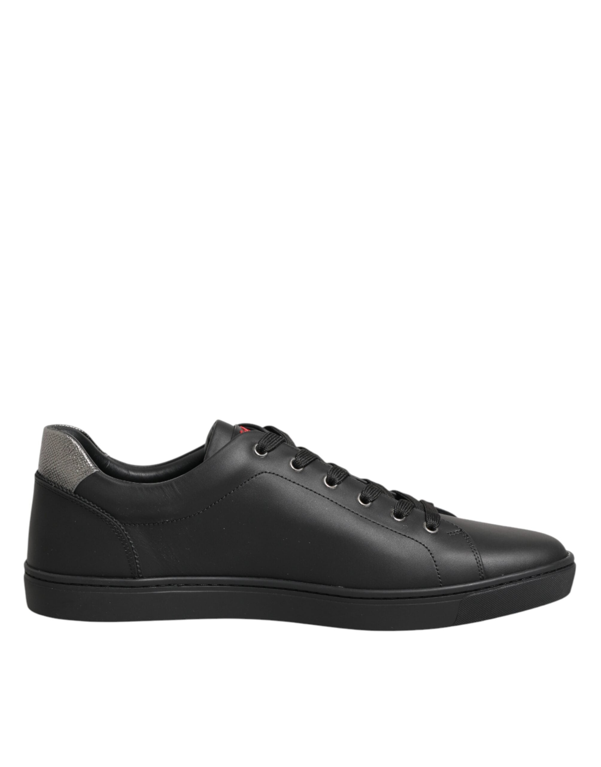 Black Leather Heart Embellished Sneakers Shoes