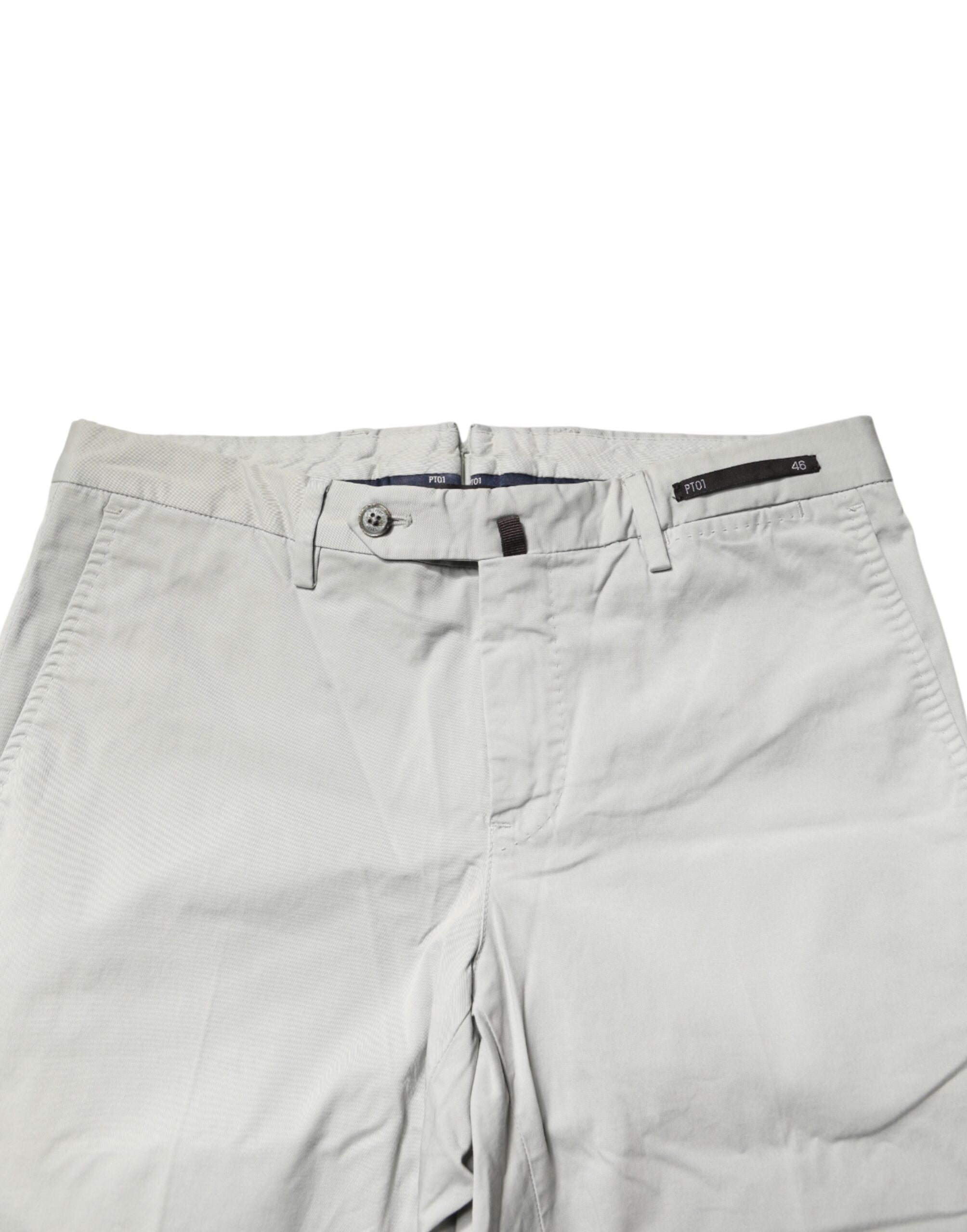 Light Gray Mid Waist Men Straight Chino Trouser Pants