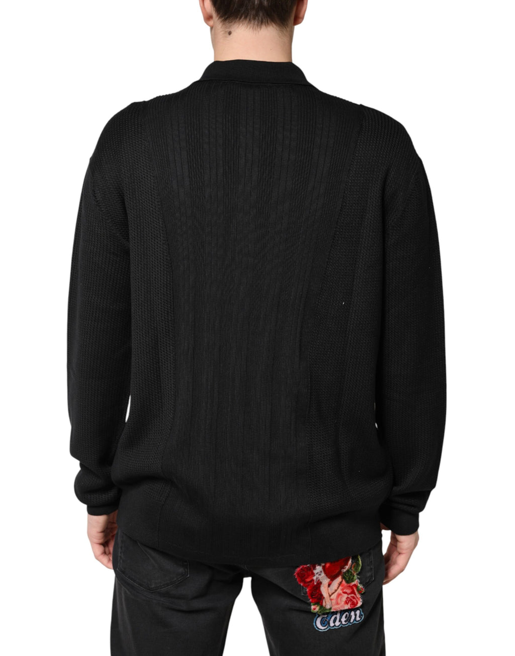 Black Crest Long Sleeve Men Pullover Sweater