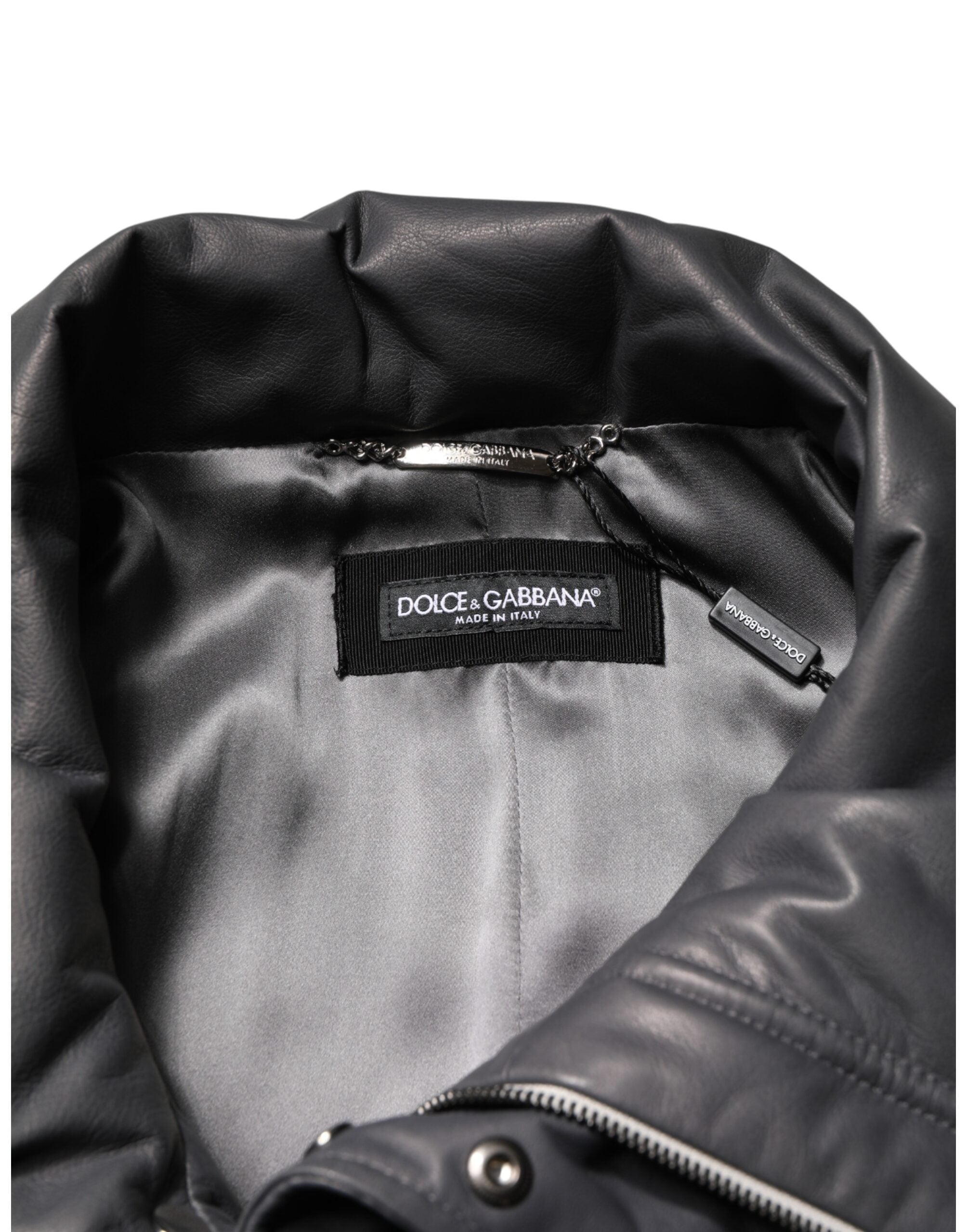 Black Leather Collared Trench Coat Jacket